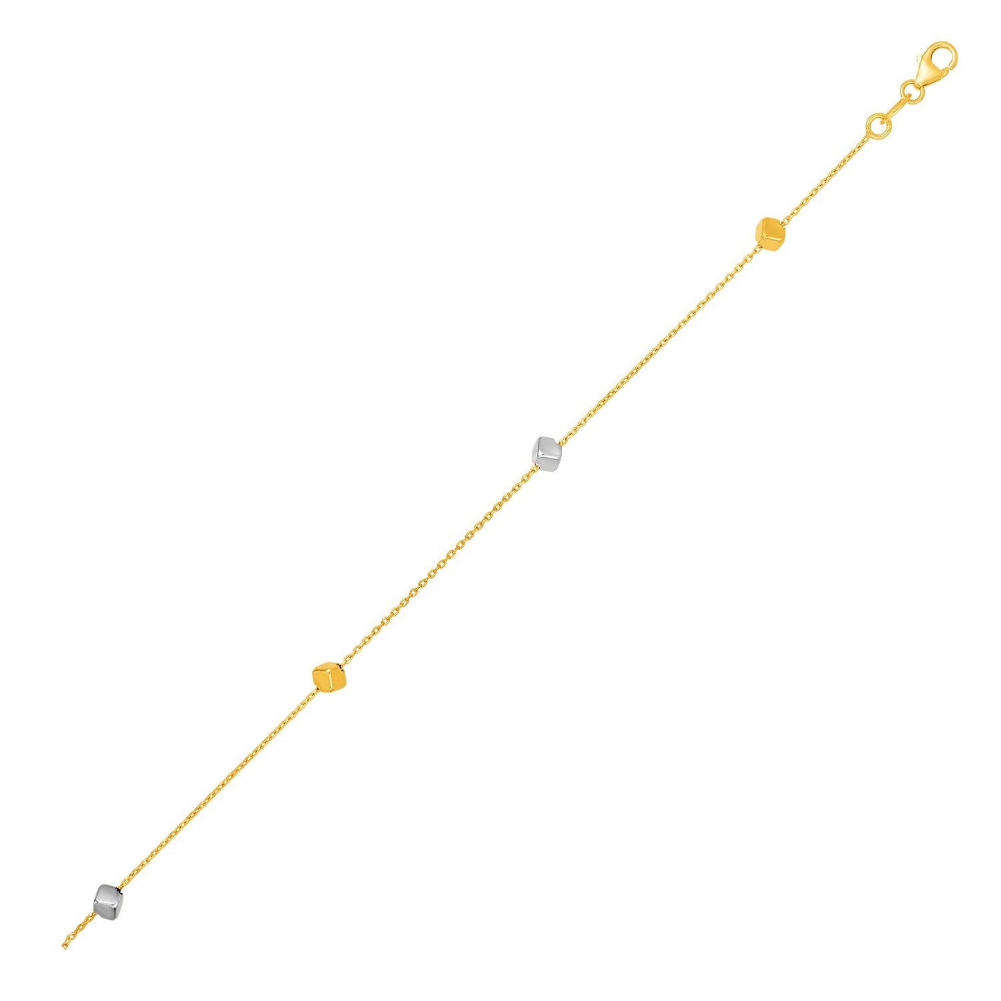 Pulsera de oro bicolor de 14k con cubos pulidos