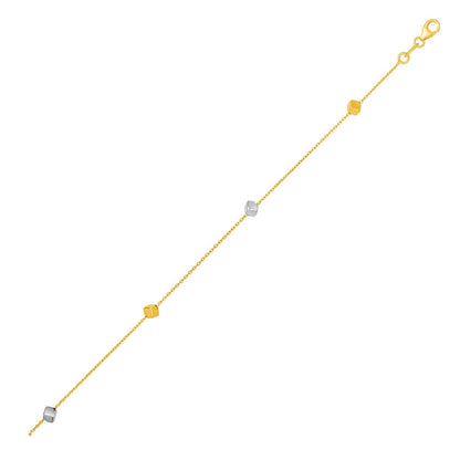 Pulsera de oro bicolor de 14k con cubos pulidos