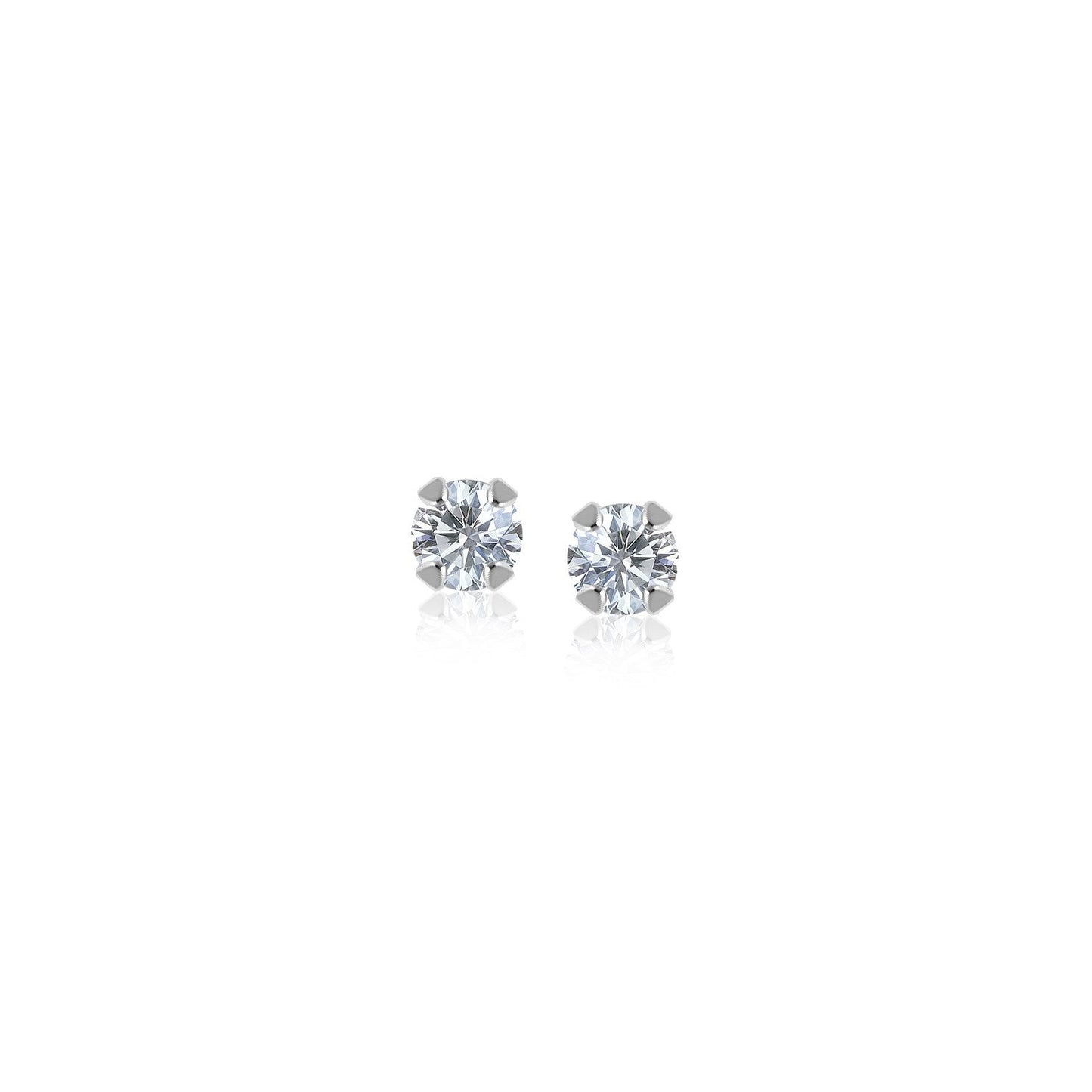 Pendientes de botón de 2 mm de oro blanco de 14k con circonita cúbica blanca