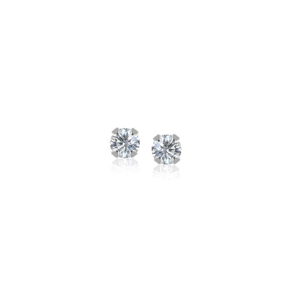 Pendientes de botón de 2 mm de oro blanco de 14k con circonita cúbica blanca
