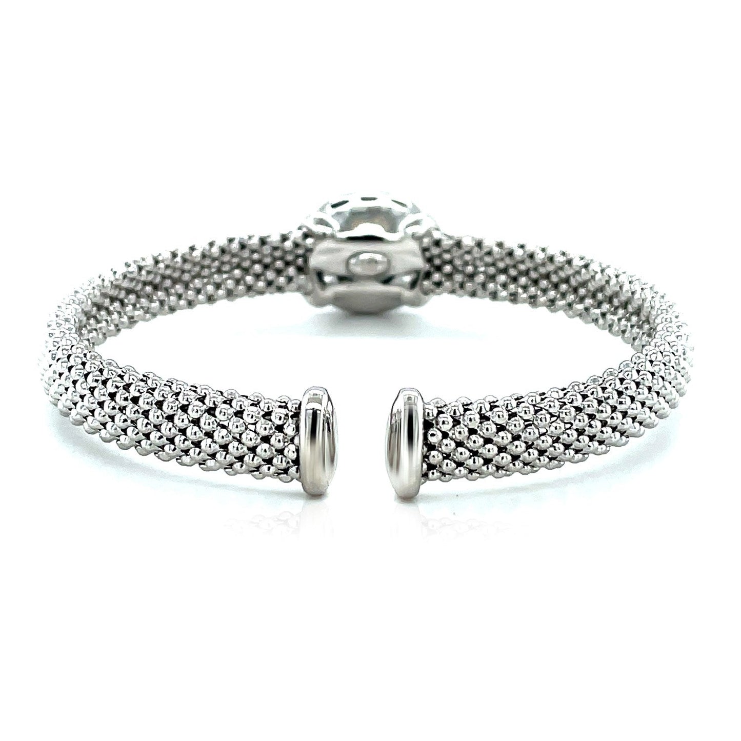 Pulsera Brazalete con Textura de Palomitas de Maíz con Topacio Azul y Diamantes en Plata de Ley