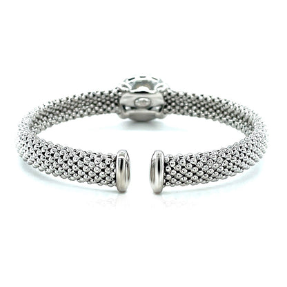 Pulsera Brazalete con Textura de Palomitas de Maíz con Topacio Azul y Diamantes en Plata de Ley