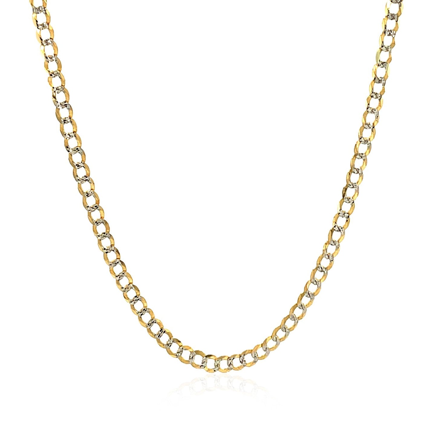 Cadena de eslabones cubanos de oro bicolor de 14k y 2.6 mm con pavé