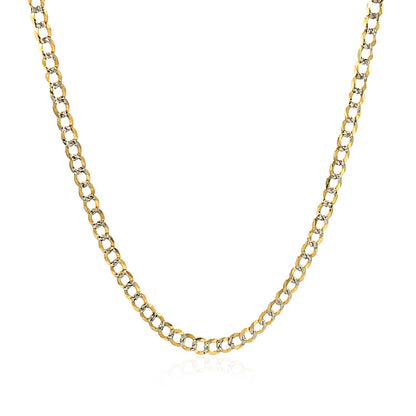 Cadena de eslabones cubanos de oro bicolor de 14k y 2.6 mm con pavé