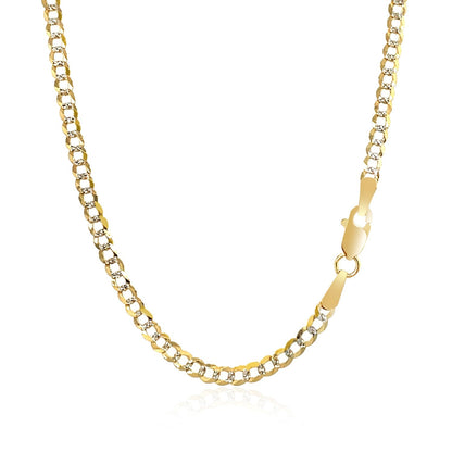Cadena de eslabones cubanos de oro bicolor de 14k y 2.6 mm con pavé