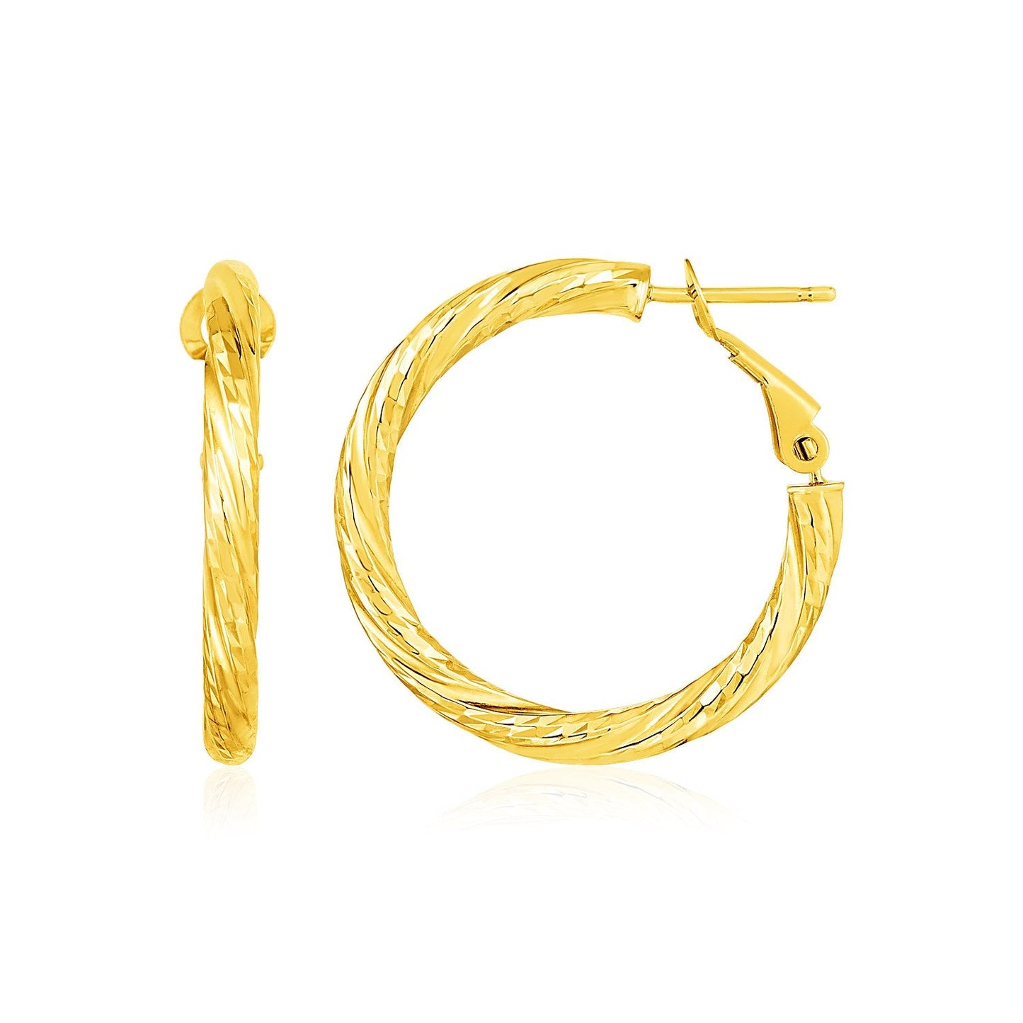 Pendientes de aro redondos retorcidos pequeños de oro amarillo de 14 quilates
