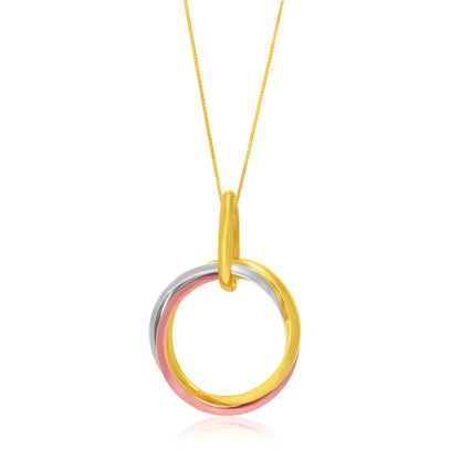 Colgante de oro tricolor de 14 quilates con anillos entrelazados abiertos