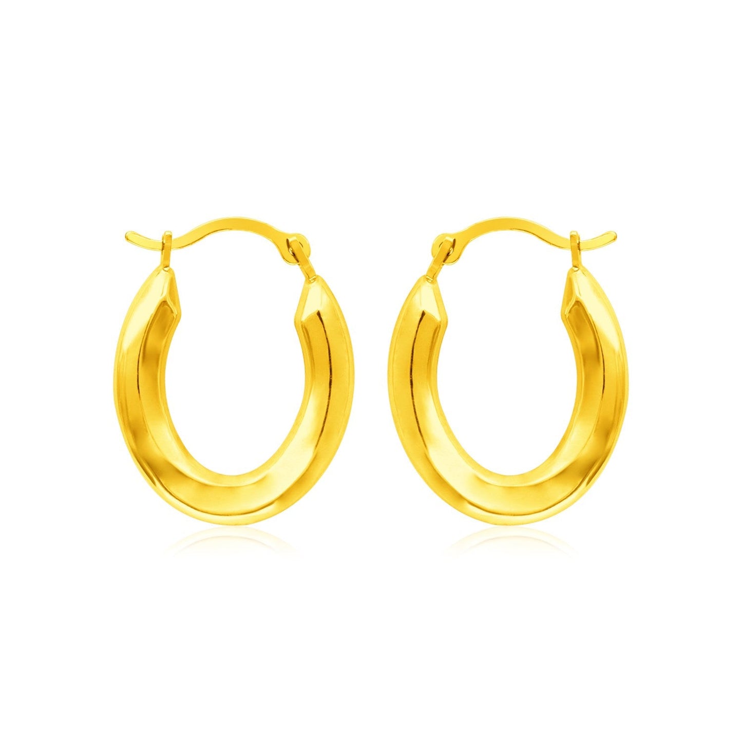 Pendientes de aro ovales pulidos de oro amarillo de 14k