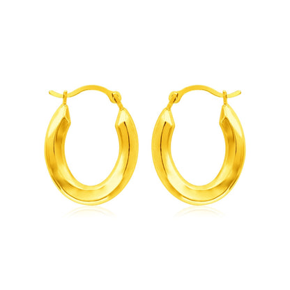 Pendientes de aro ovales pulidos de oro amarillo de 14k