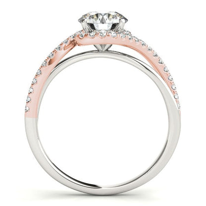 Anillo de compromiso de oro blanco y rosa de 14k con banda bypass y diamantes (1 1/8 quilates en total)