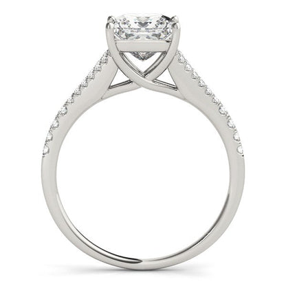 Anillo de compromiso con diamante de corte princesa en oro blanco de 14k con vástago dividido (1 1/8 ct. p.t.)