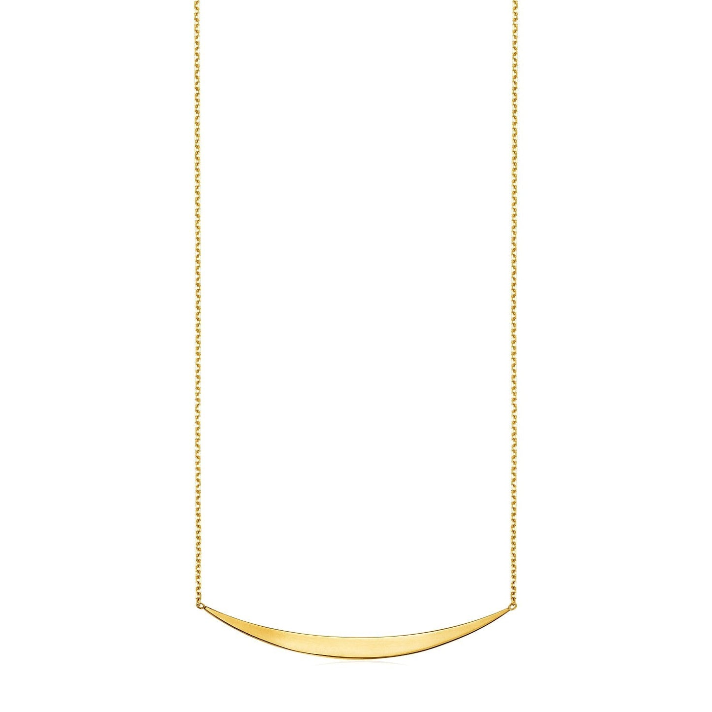 Collar de oro amarillo de 14k con colgante de barra curva pulida