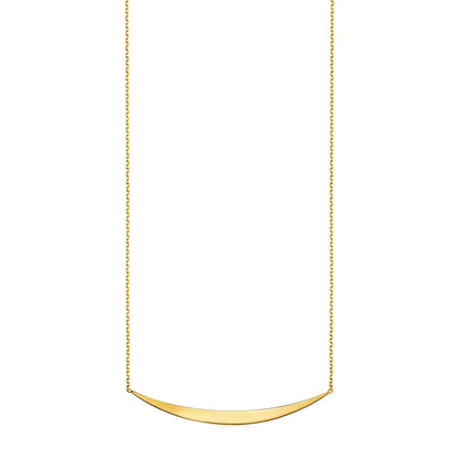 Collar de oro amarillo de 14k con colgante de barra curva pulida