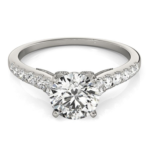 Anillo de compromiso de oro blanco de 14 quilates con diamantes y banda de una hilera (1 3/4 quilates en total)
