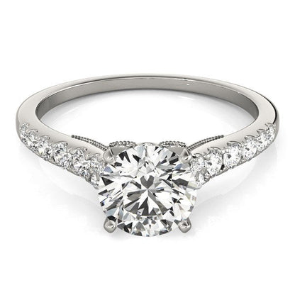 Anillo de compromiso de oro blanco de 14 quilates con diamantes y banda de una hilera (1 3/4 quilates en total)