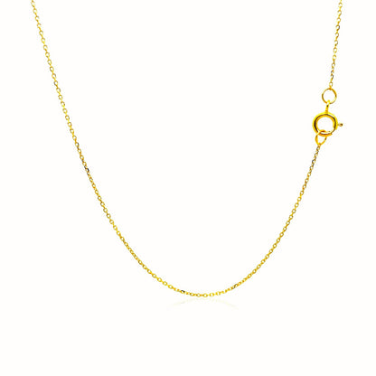 Cadena de eslabones tipo cable con corte de diamante de oro amarillo de 14k y 0,7 mm