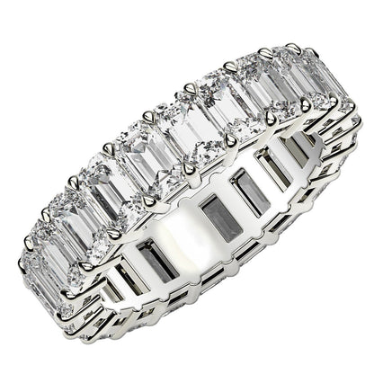 Anillo de eternidad de diamantes cultivados en laboratorio talla esmeralda en oro blanco de 14k (6 quilates peso total FG/VS2)