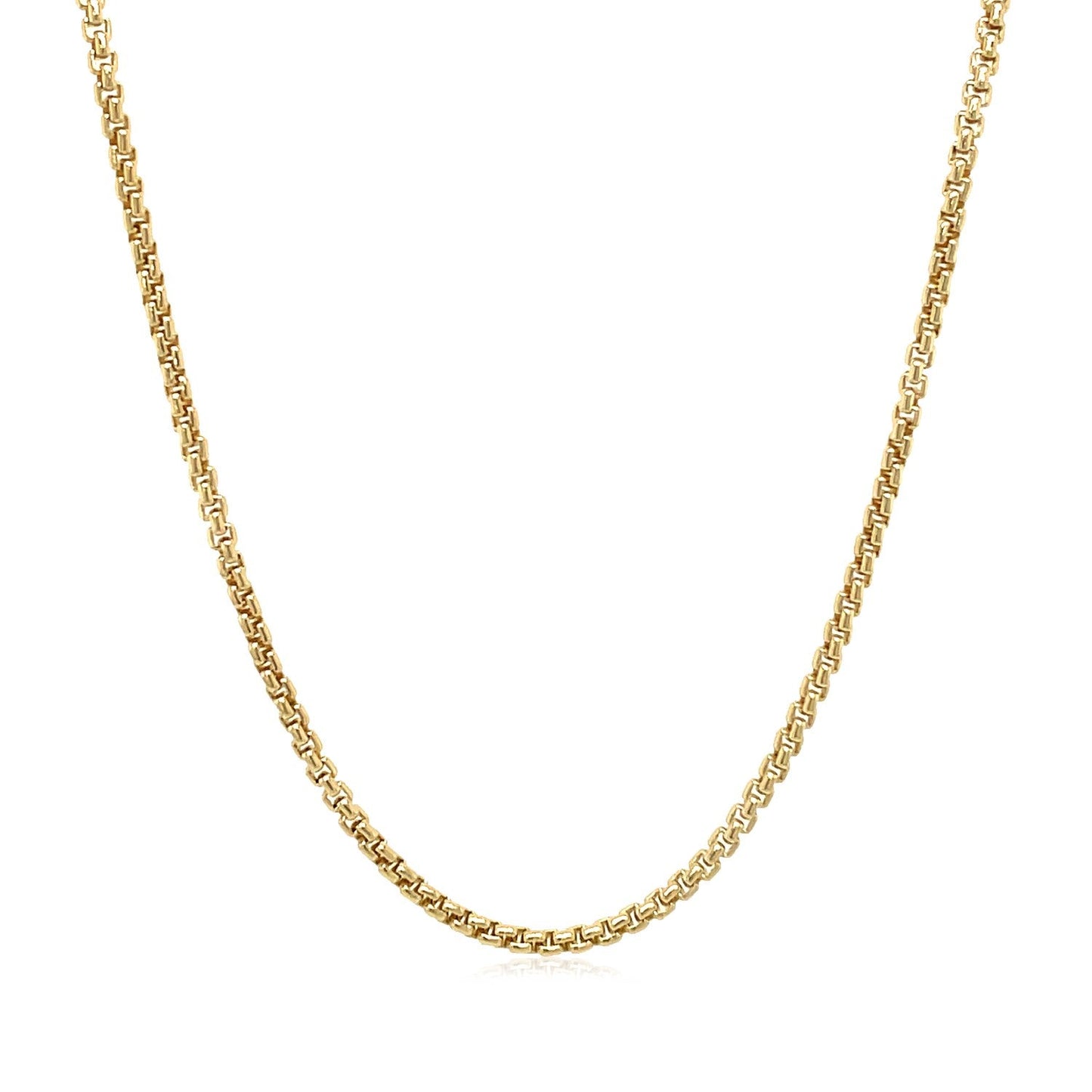 Cadena Box Redonda Sólida de Oro Amarillo de 14k y 1.6 mm