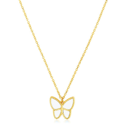Collar de pasta de perlas con mariposa de oro amarillo de 14k de alto brillo
