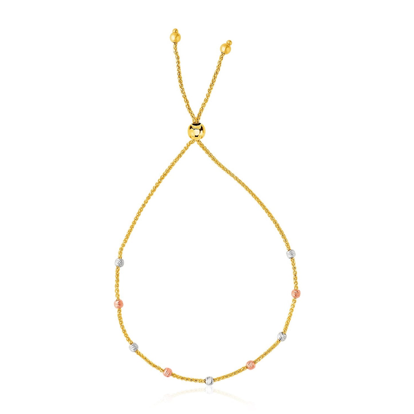 Pulsera Lariat de Oro Tricolor de 14k con Cuentas Texturizadas