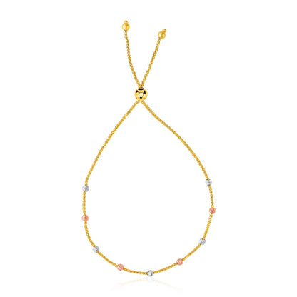 Pulsera Lariat de Oro Tricolor de 14k con Cuentas Texturizadas