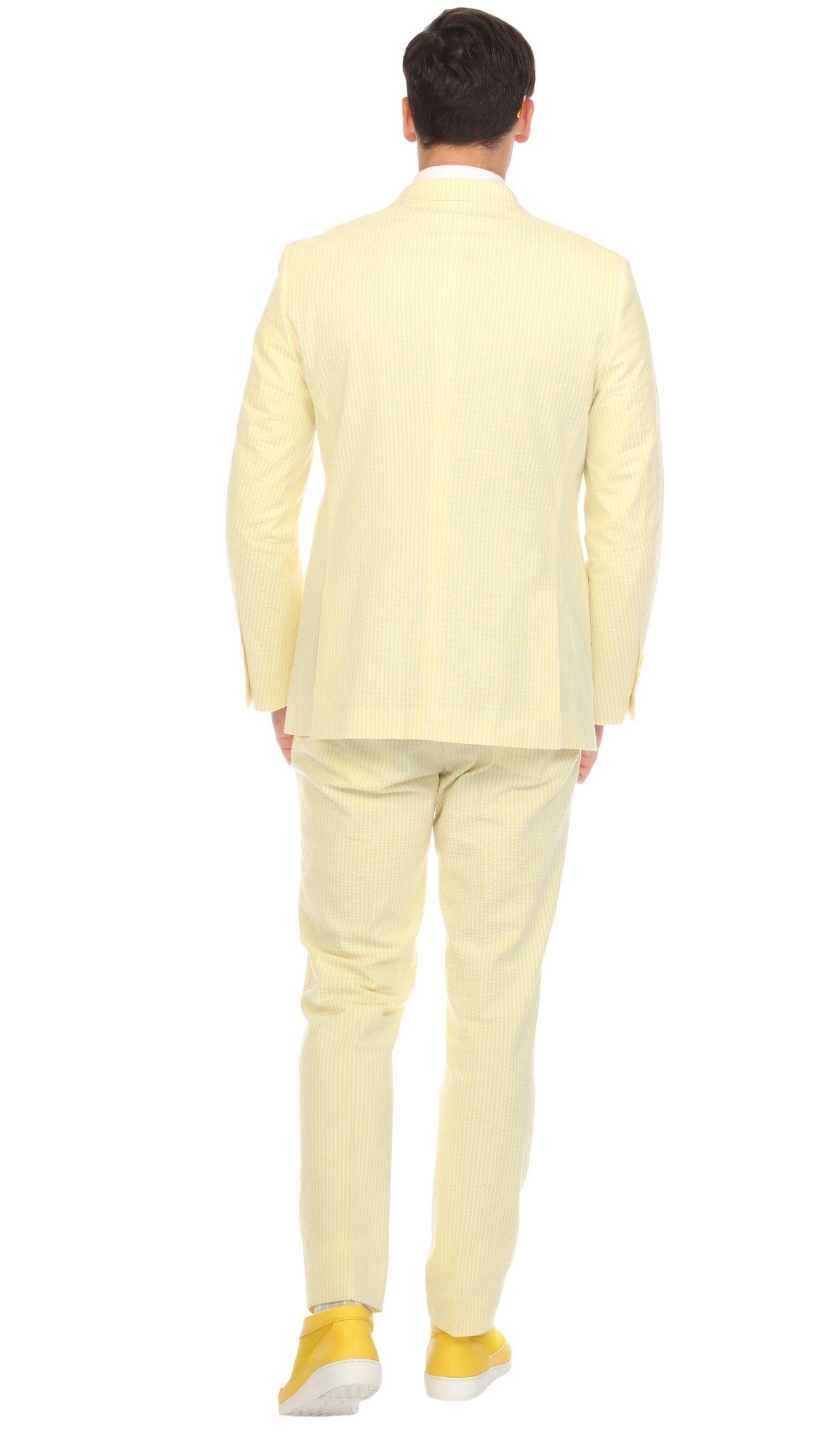 Men's Yellow Double Breasted Slim Fit Seersucker Suit