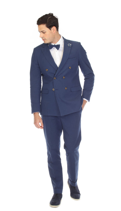 Men's Navy Double Breasted Slim Fit Seersucker Suit