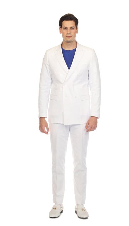 Men's White Double Breasted Slim Fit Seersucker Suit