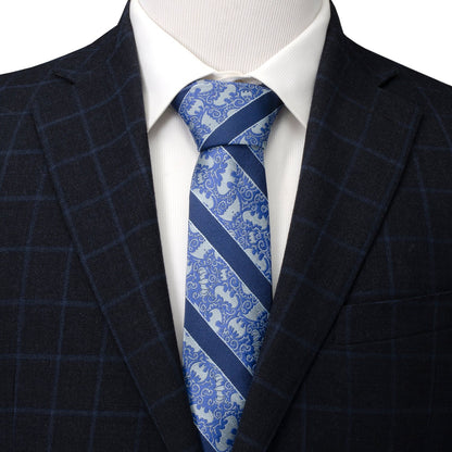 DC Batman Stripe Multi Emblem Blue Men's Tie