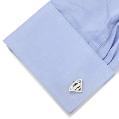 DC Superman Stainless Steel White Pave Crystal Cufflinks