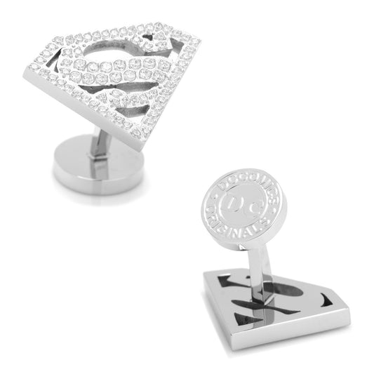 DC Superman Stainless Steel White Pave Crystal Cufflinks
