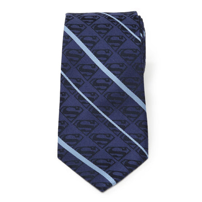 DC Superman Stripe Pattern Blue Silk Men's Tie