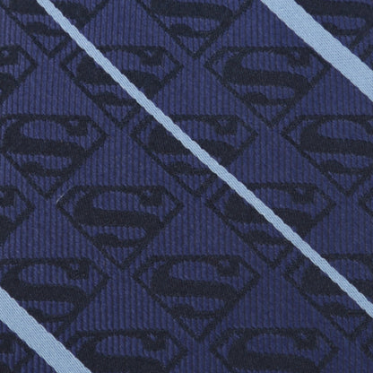 DC Superman Stripe Pattern Blue Silk Men's Tie