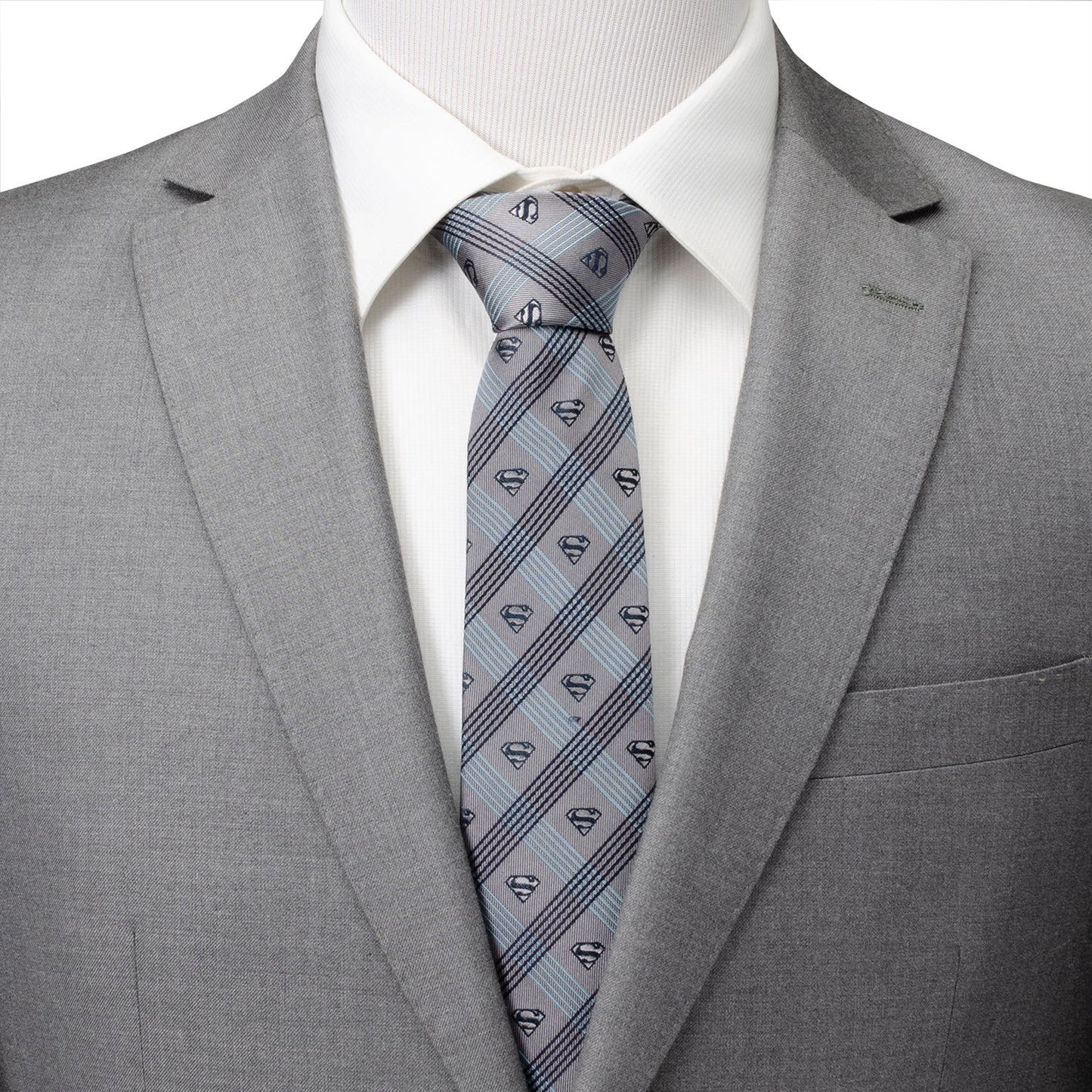 DC Superman Gray Plaid Tie
