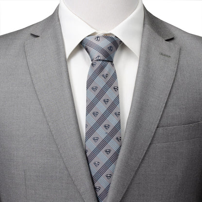DC Superman Gray Plaid Tie