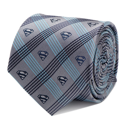 DC Superman Gray Plaid Tie