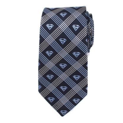 DC Superman Shield Navy Plaid Mens Tie
