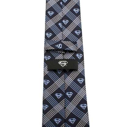 DC Superman Shield Navy Plaid Mens Tie