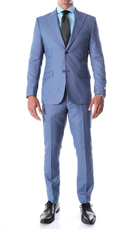 Detroit Slim Fit Blue Birdseye Peak Lapel 2pc Suit