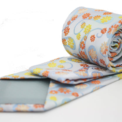 Mens Dads Classic Yellow Floral Pattern Business Casual Necktie & Hanky Set DF-2
