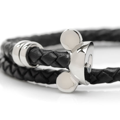 Disney Mickey Silhouette Black Double Wrapped Leather Bracelet