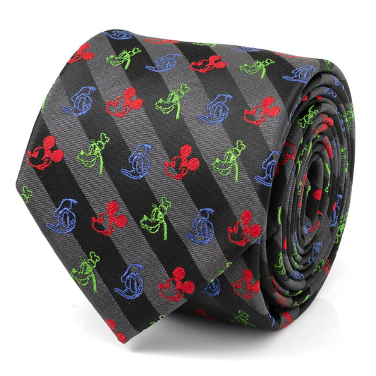 Disney Mickey and Friends Multi Black Stripe Men's Tie