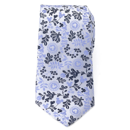 Disney Mickey Mouse Floral Silhouette Blue and White Tie