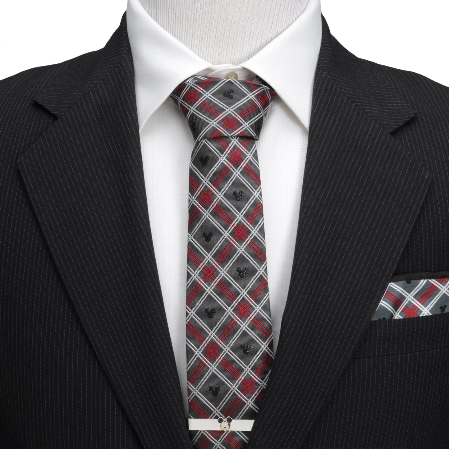 Disney Mickey Mouse Holiday Gray Plaid Silk Men's Tie