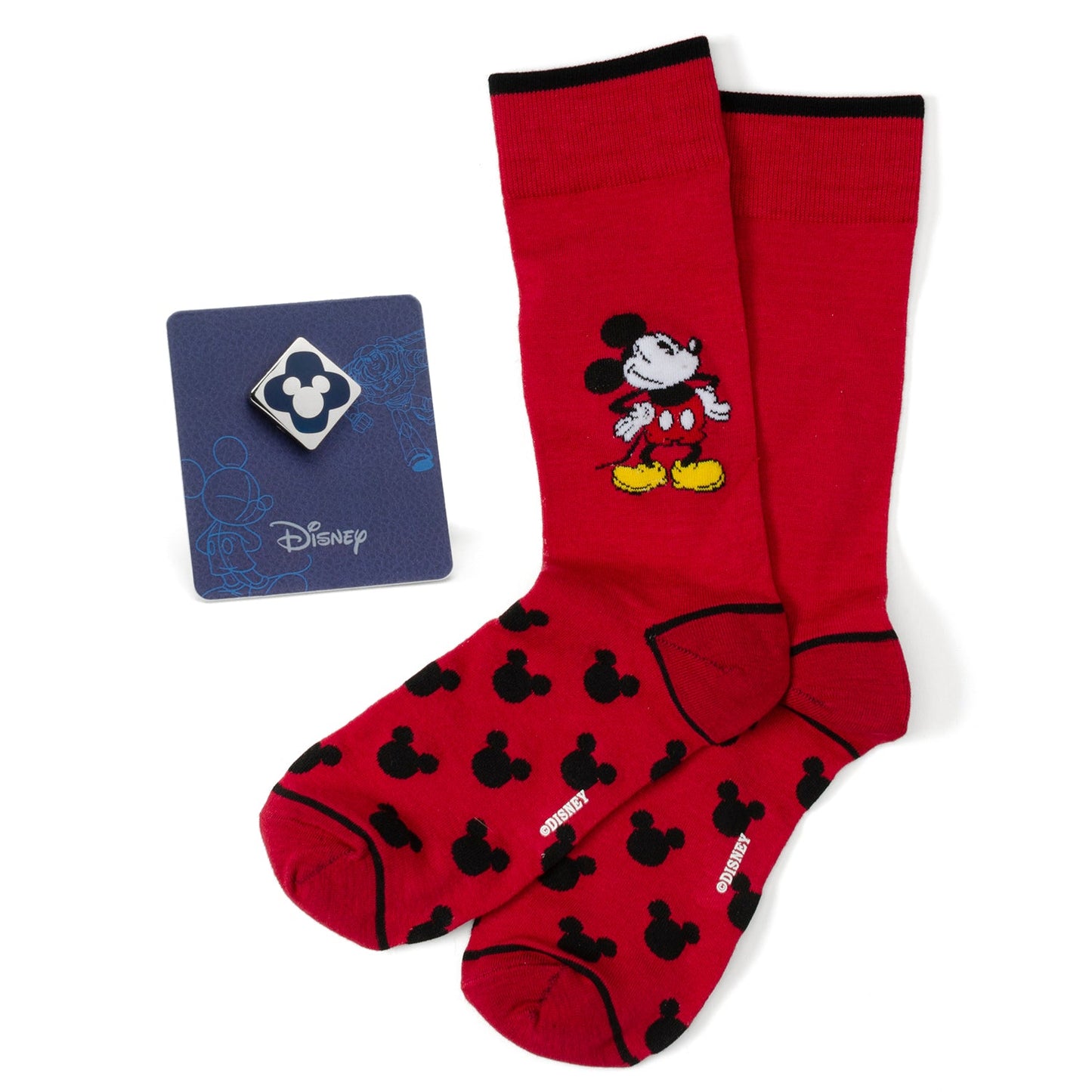 Set de regalo de calcetín rojo con Mickey Mouse con ojos de pastel y pin de solapa azul de Mickey de Disney