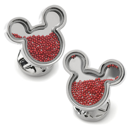 Disney Mickey Mouse Silhouette Red Caviar Bead Cufflinks
