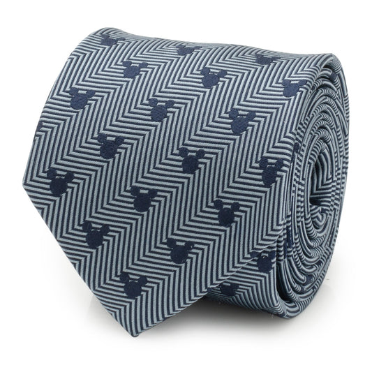 Disney Mickey Mouse Silhouette Blue Herringbone Men's Tie