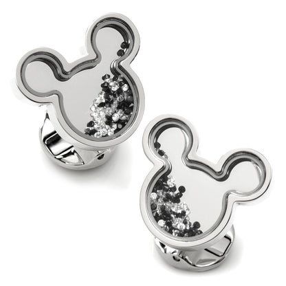 Disney Mickey Mouse Silhouette Floating B/W Crystal Stainless Steel Cufflinks
