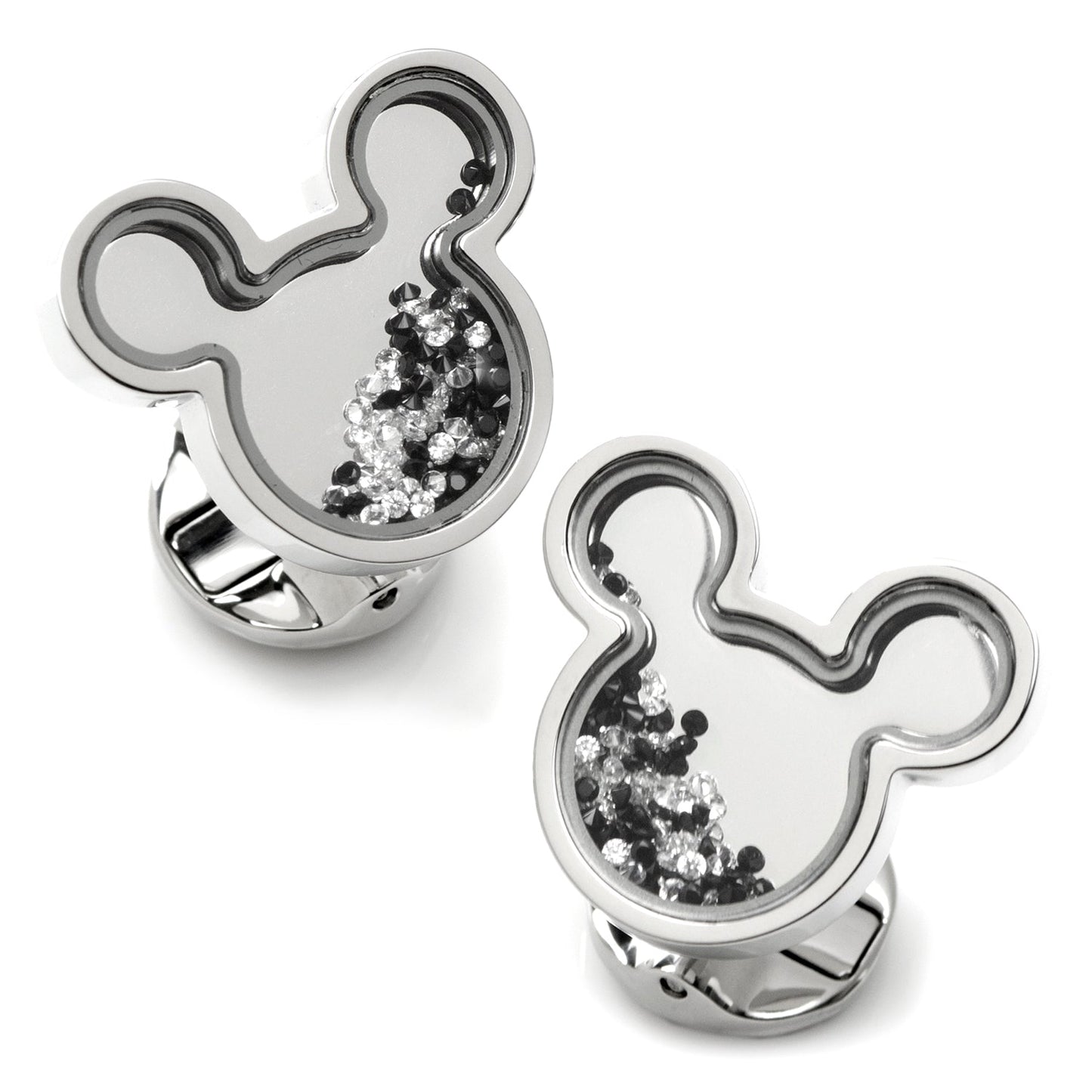 Gemelos de acero inoxidable con silueta de Mickey Mouse de Disney flotante en blanco y negro con cristales