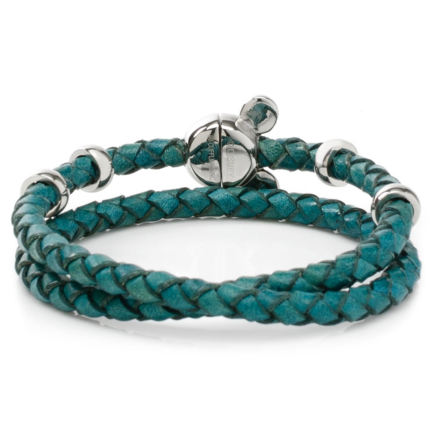 Pulsera de cuero en color verde azulado con silueta de Mickey Mouse de Disney